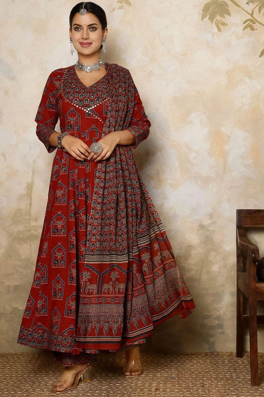 Rust Red Anarkali Kurti Set
