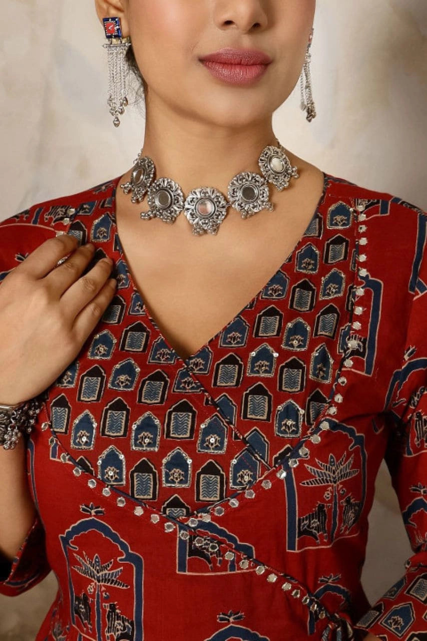 Rust Red Anarkali Kurti Set