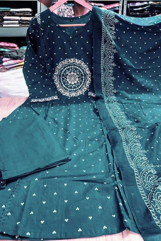 Teal Embroidered Kurta Set with Dupatta